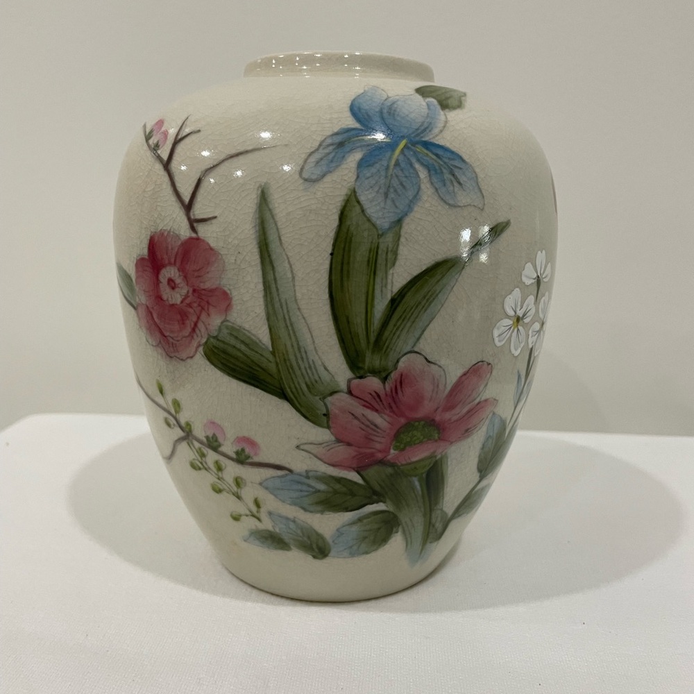 Andrea by Sadek Hand Painted Floral Vase #7995 Vintage Japan Crackle Glaze 7”